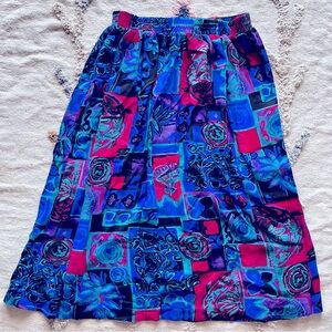 Vintage Special Effects Vibrant Blue Pink Stretch Waist Midi Skirt 12